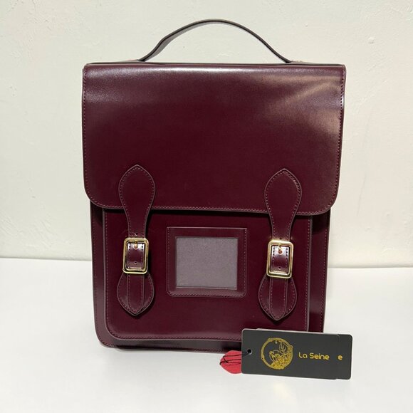 La Seine Burgundy Leather Backpack Satchel With Adjustable Straps - Picture 2 of 13